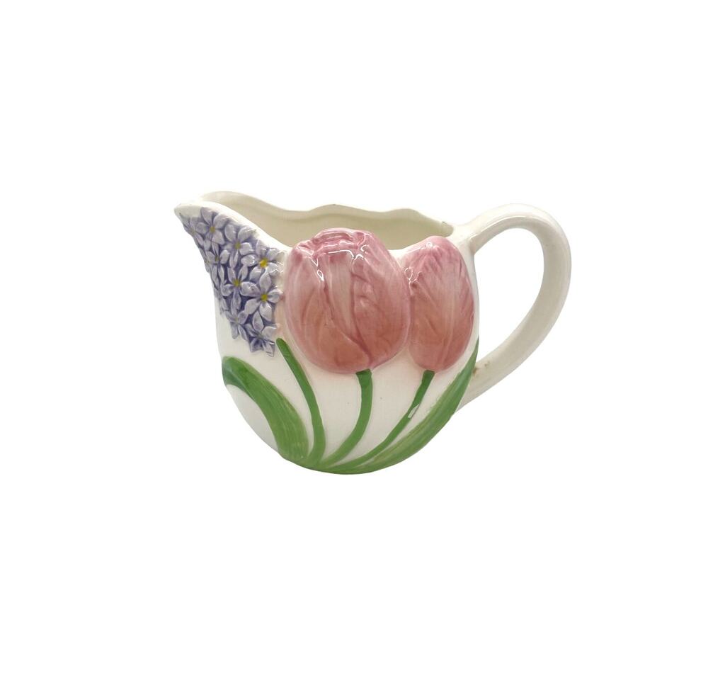 Mary Ann Baker Floral Embossed Creamer Cream Tulips 3.5"